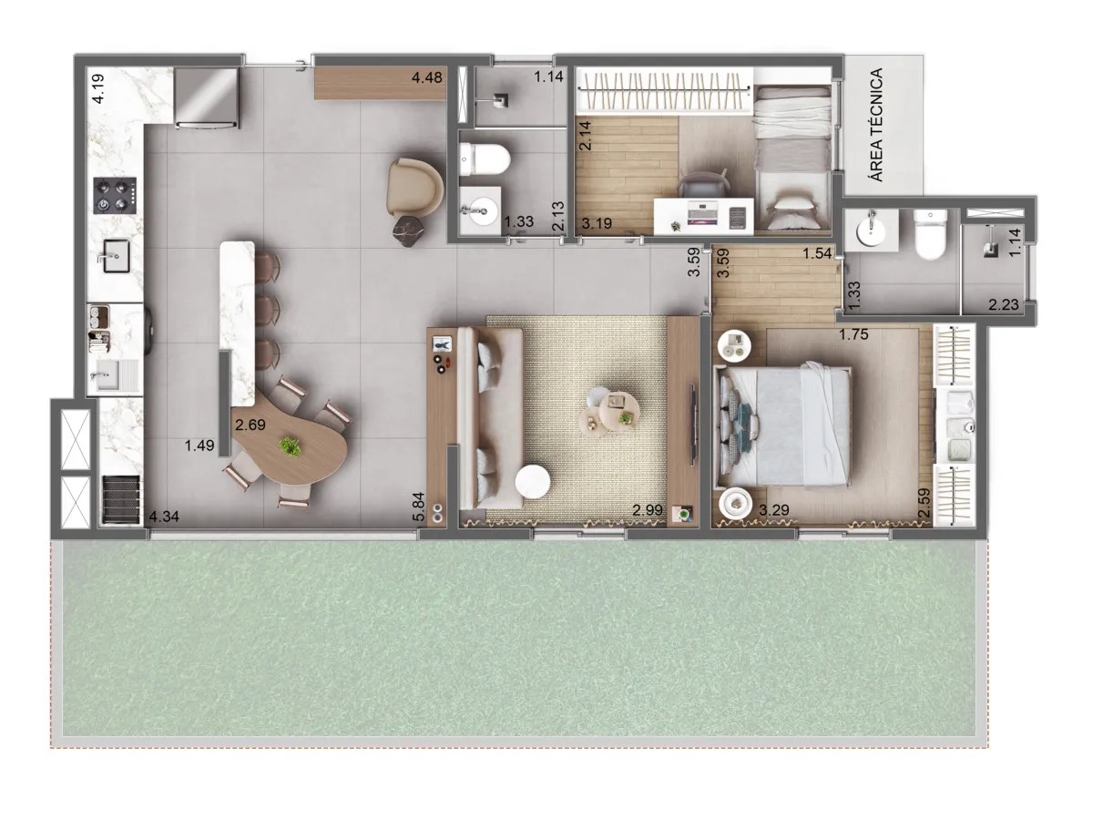 Ecovila Pinheiros Planta Garden Sala Ampliada 67m2
