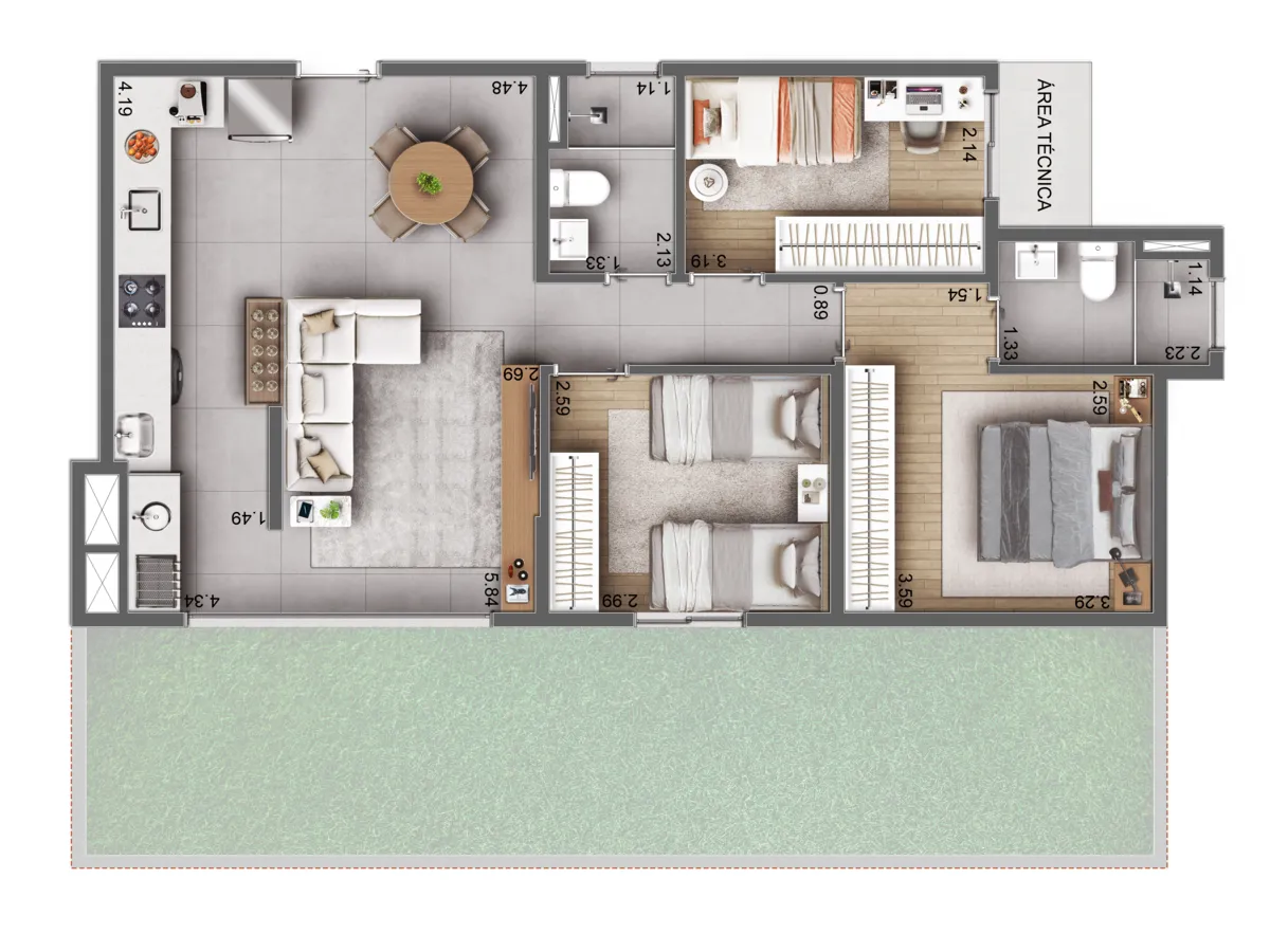 Ecovila Pinheiros Planta Garden e Tipo 3 dorms