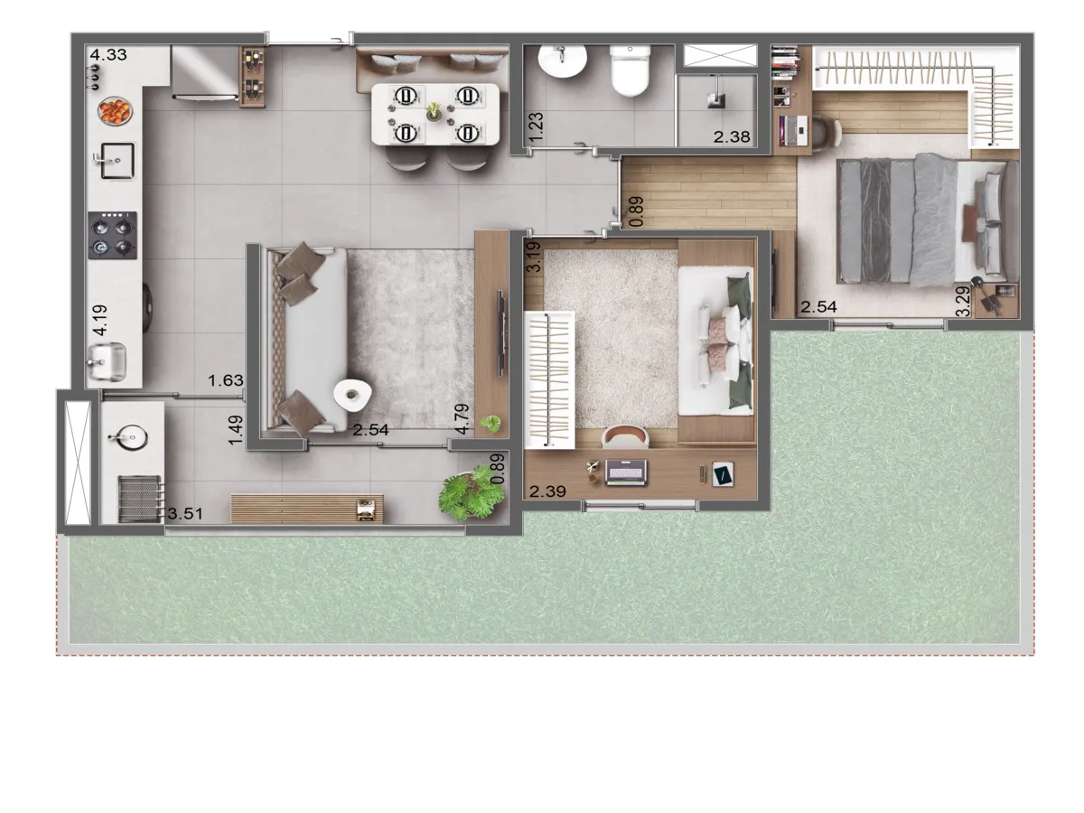 Ecovila Pinheiros Planta Garden e Tipo 52 m2