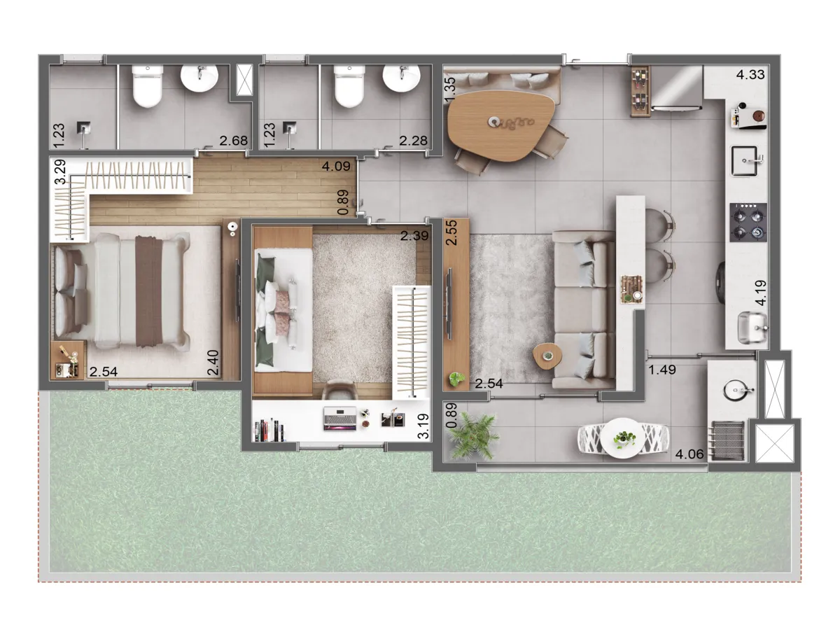 Ecovila Pinheiros Planta Garden e Tipo 56m2 Suite